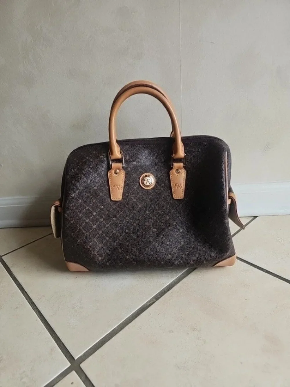 Rioni Signature Brown Top Handle Satchel Bag